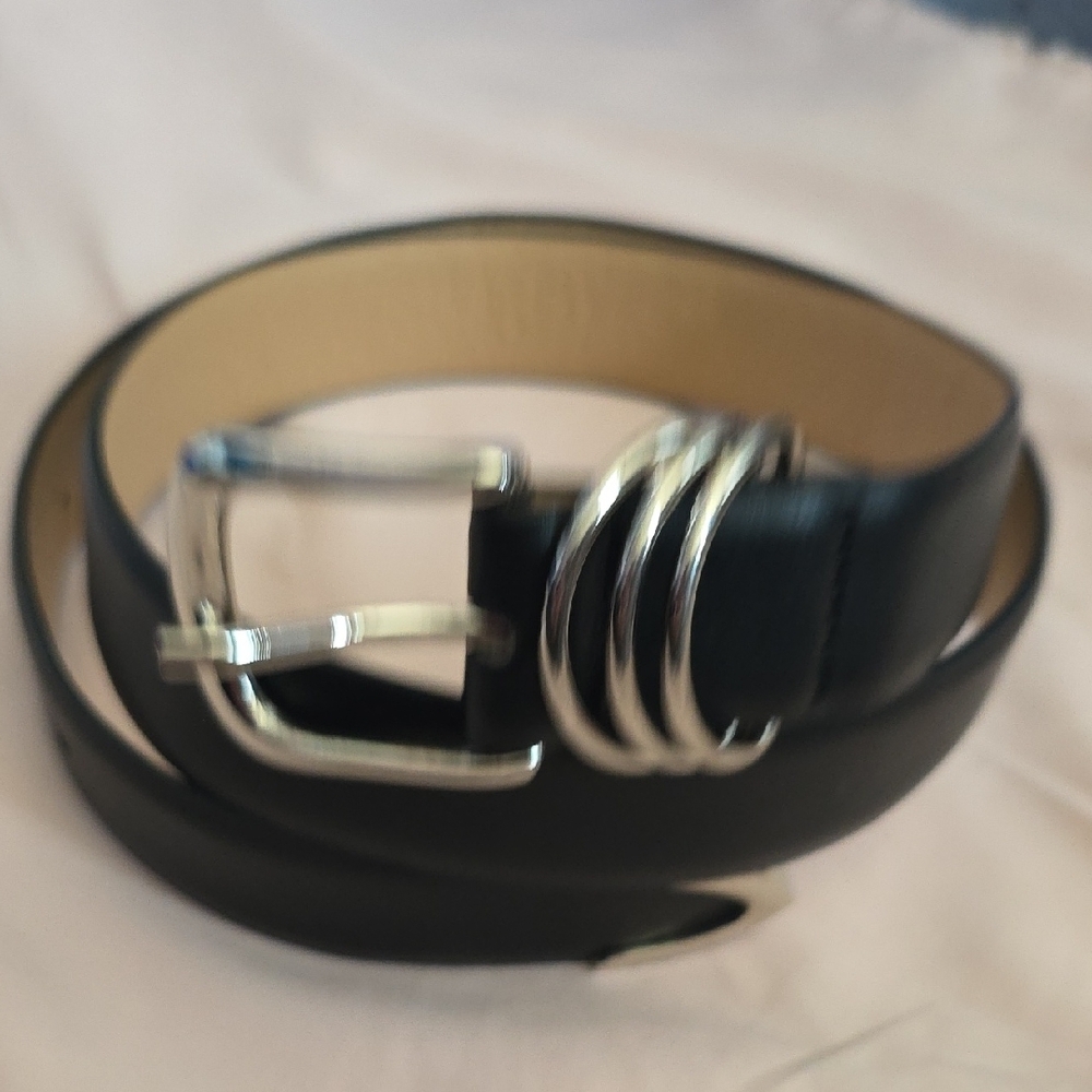 Women's Black Leather Belt with Silver Buckle By Jasgood, NWT - Picture 11 of 14